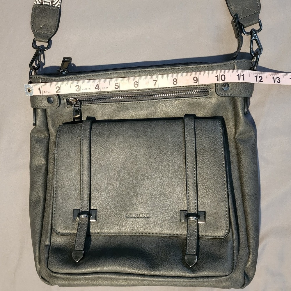 Roulens Charcoal Grey Vegan Leather Crossbody Bag Messenger Purse - Picture 4 of 6